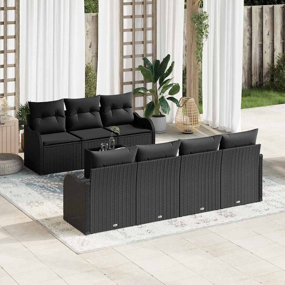 8 dalių sodo sofa komplektas su pagalvėlėmis Juoda poli ratanas