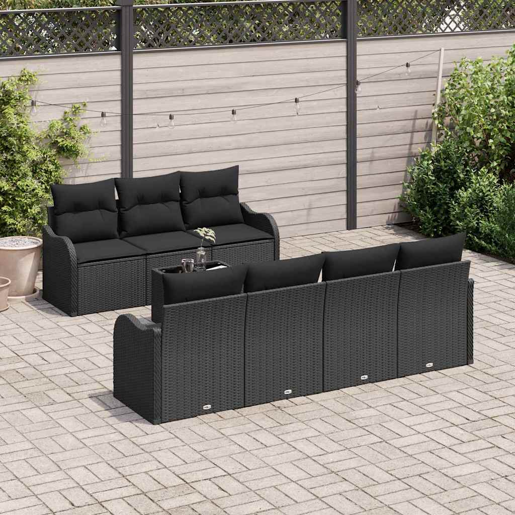 8 dalių sodo sofa komplektas su pagalvėlėmis Juoda poli ratanas