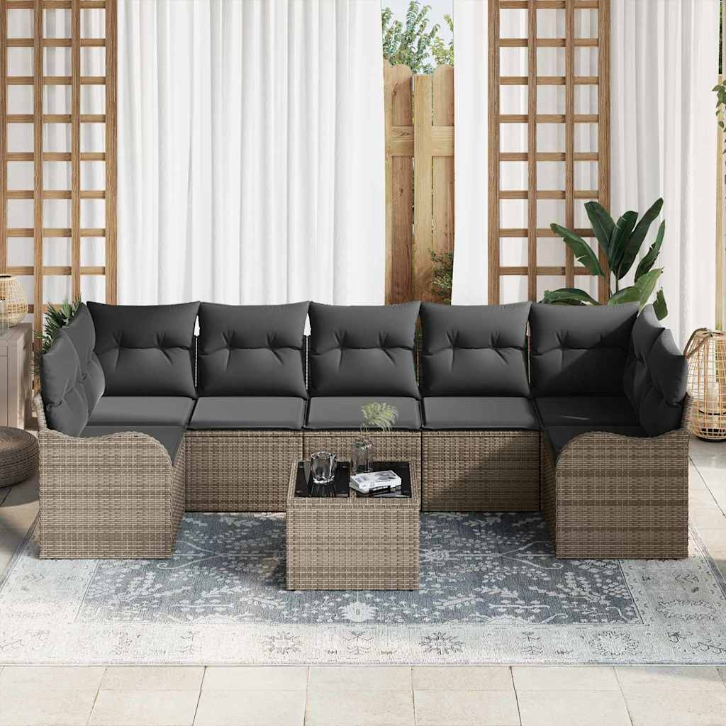 8 dalių sodo sofa rinkinys su pagalvėlėmis pilka poli ratanas