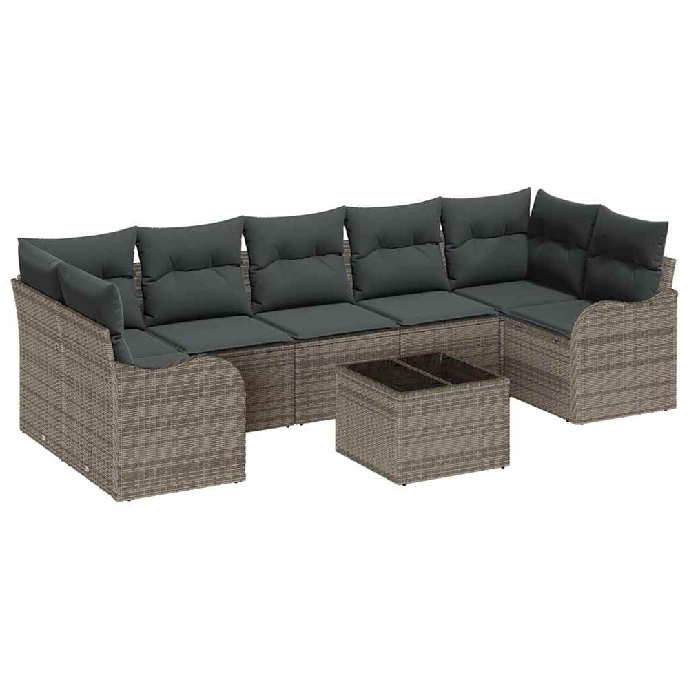 8 dalių sodo sofa rinkinys su pagalvėlėmis pilka poli ratanas