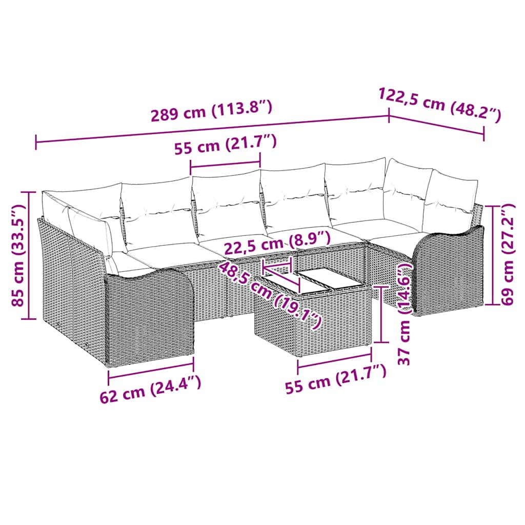 8 dalių sodo sofa rinkinys su pagalvėlėmis pilka poli ratanas
