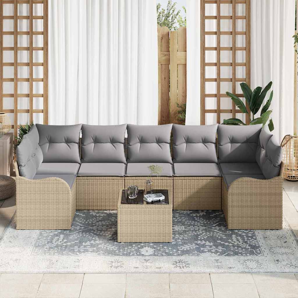 8-Piece Garden Sofa Set with Cushions Sand Poly Rattan