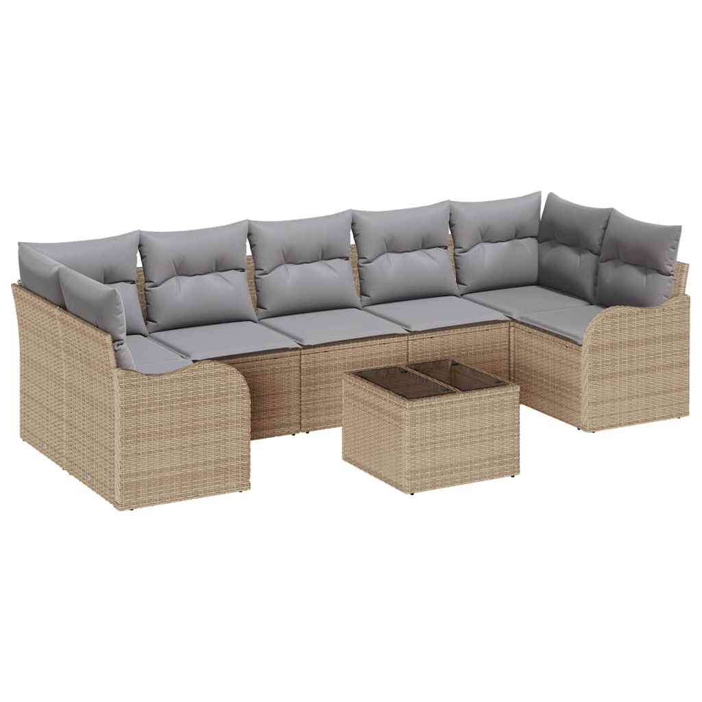 8-Piece Garden Sofa Set with Cushions Sand Poly Rattan
