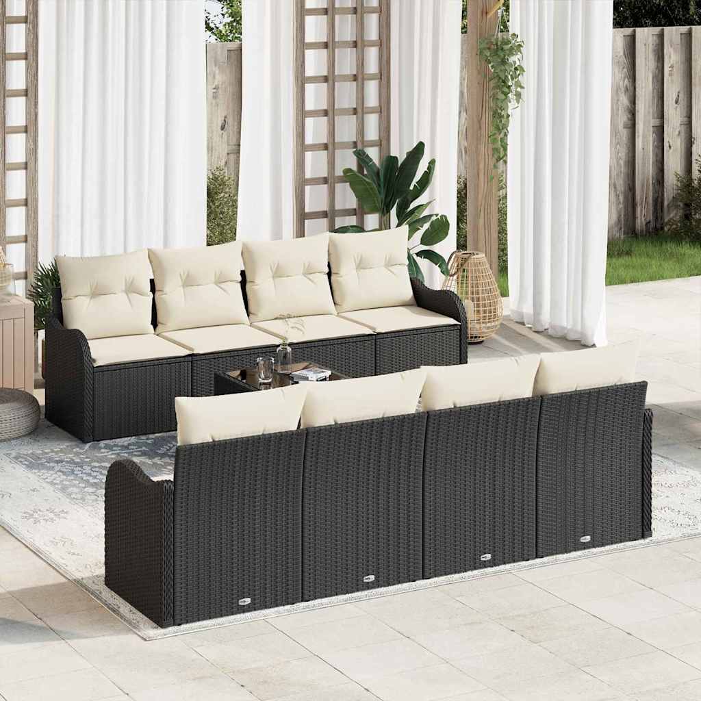Nine-piece garden sofa set with cushions black poly rattan