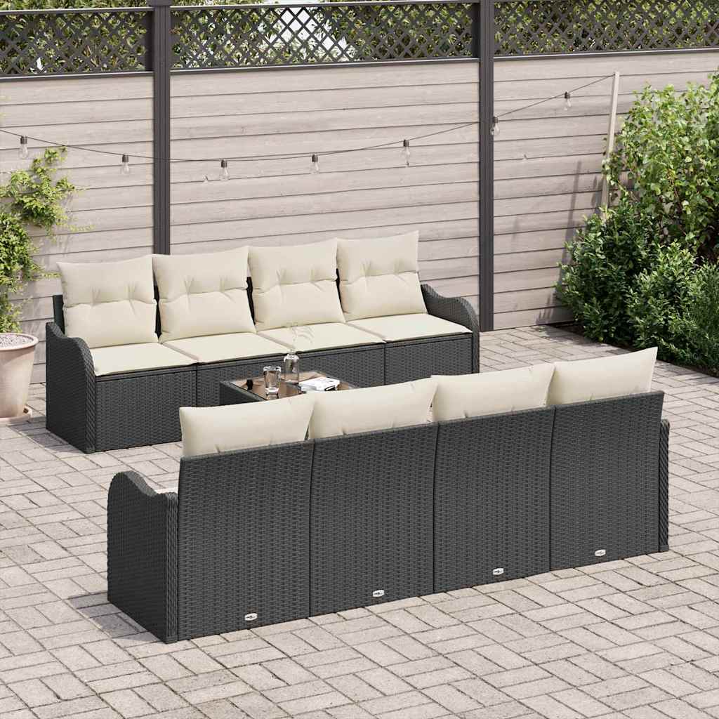 Nine-piece garden sofa set with cushions black poly rattan