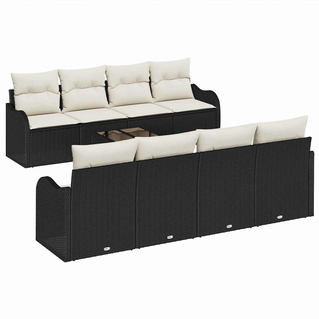 Nine-piece garden sofa set with cushions black poly rattan