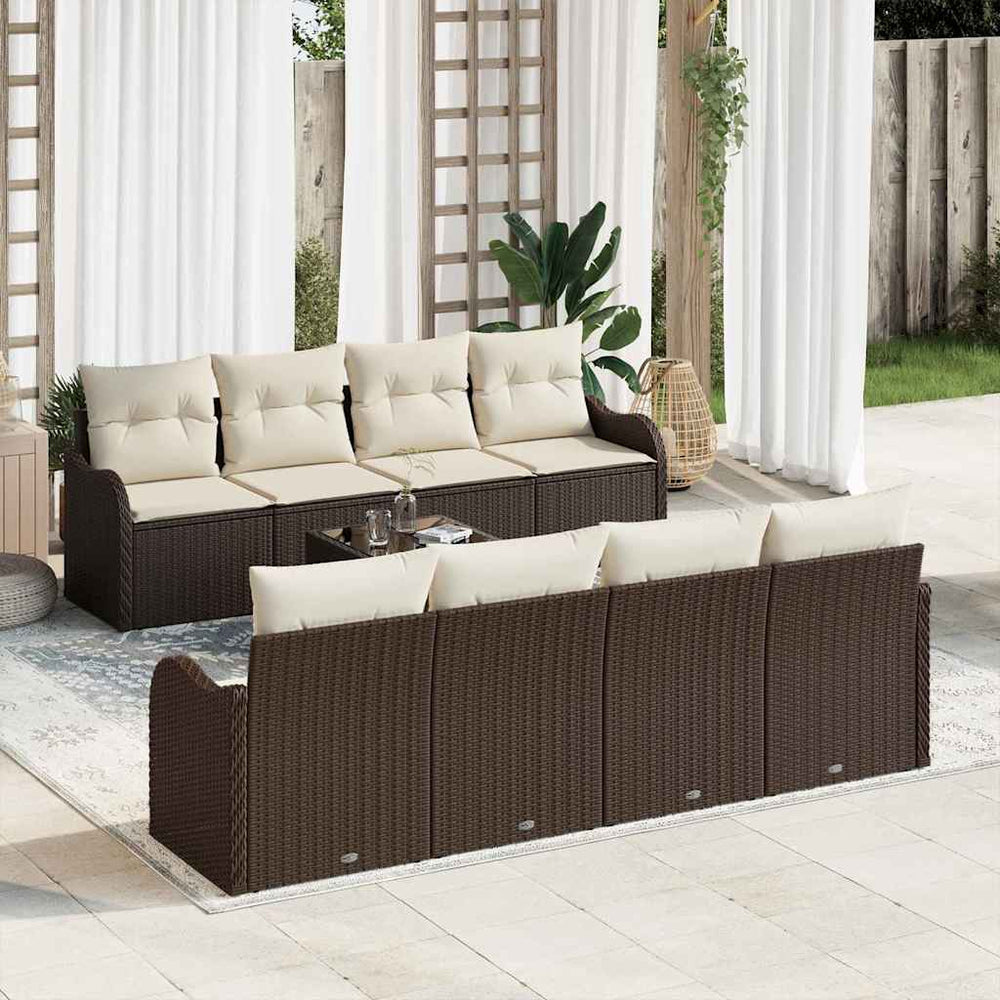 9 dalių sodo sofa su pagalvėmis Ruda poli ratanas