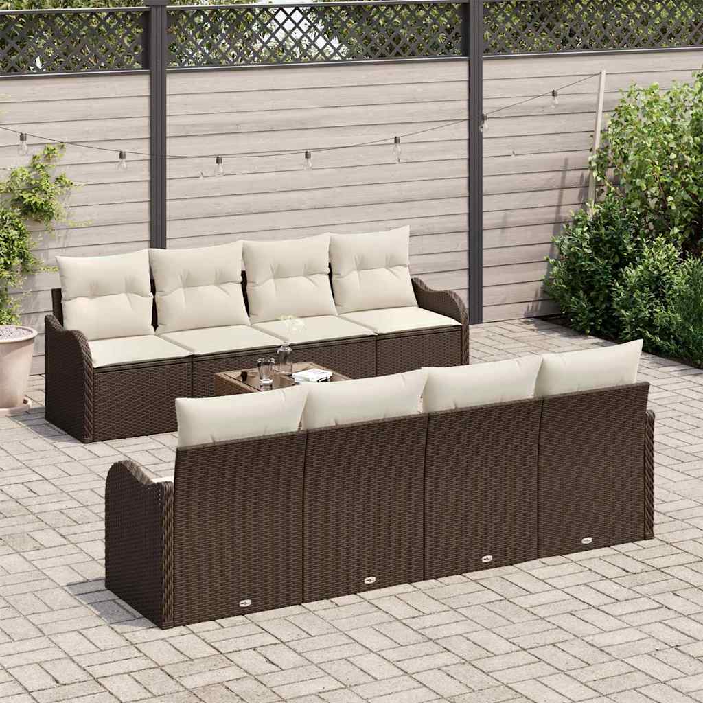 9 dalių sodo sofa su pagalvėmis Ruda poli ratanas