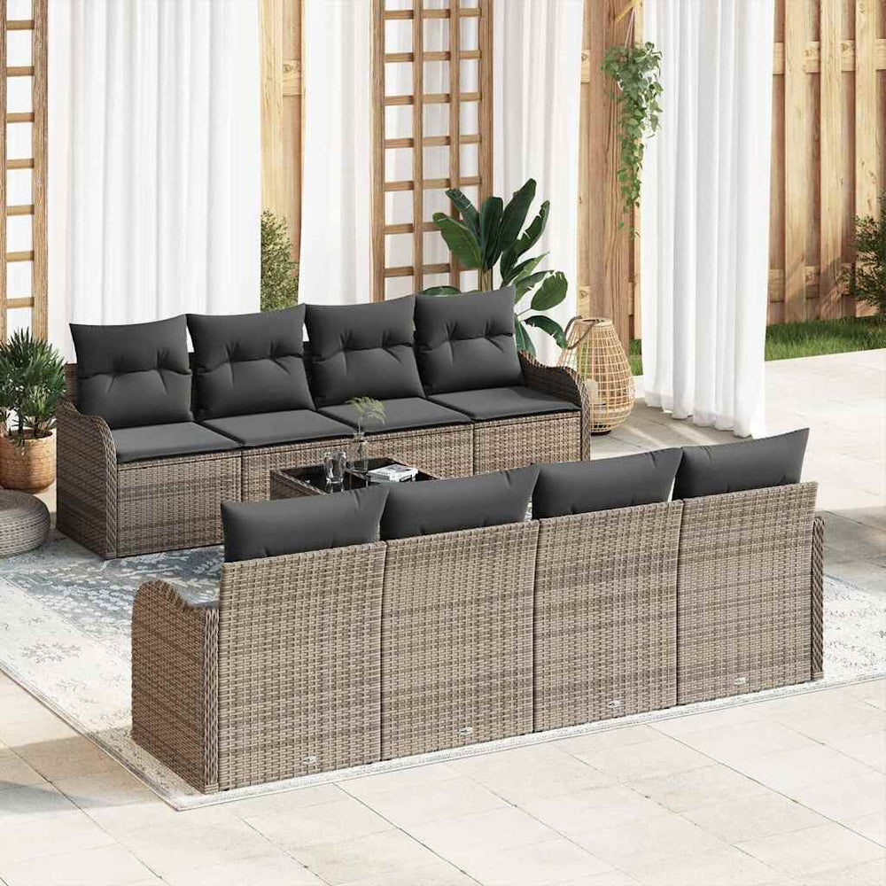 9 dalių sodo sofa rinkinys su pagalvėlėmis, pilkas, poli ratanas