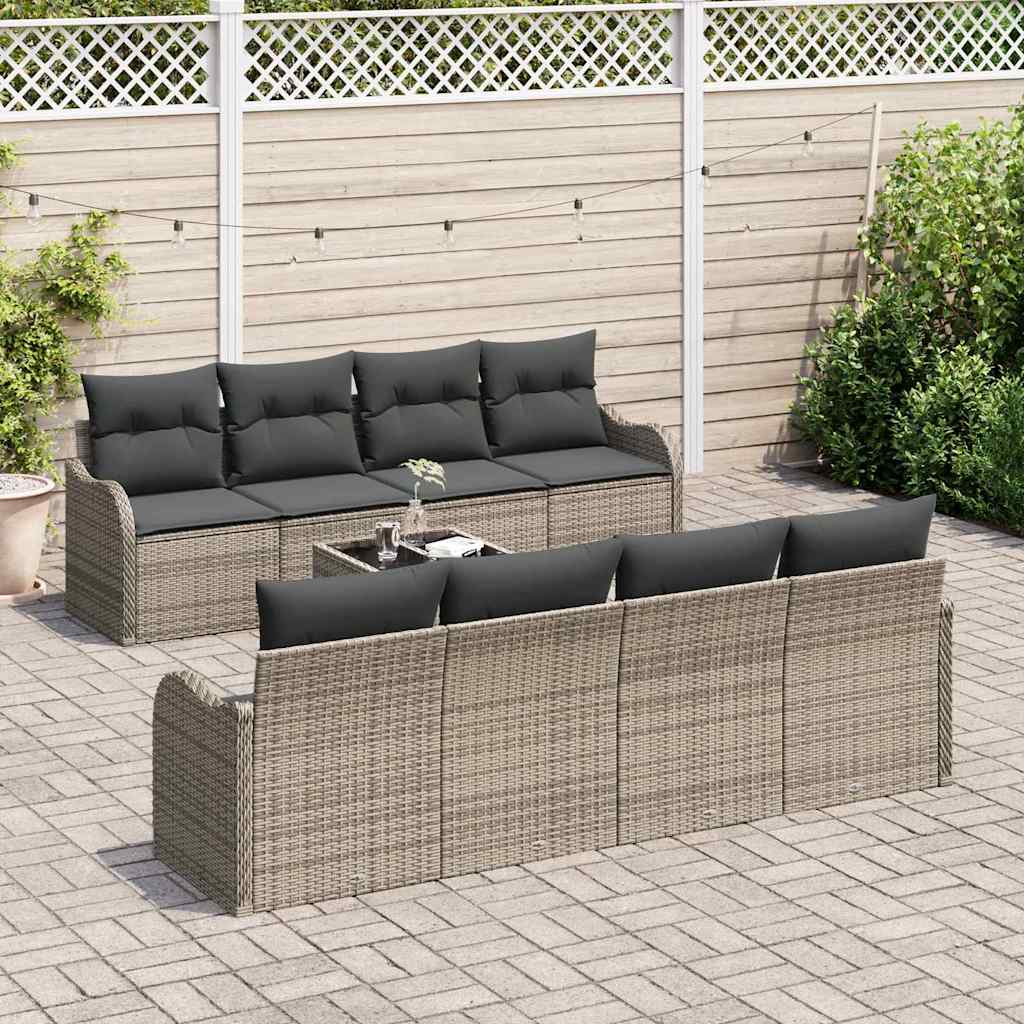9 dalių sodo sofa rinkinys su pagalvėlėmis, pilkas, poli ratanas