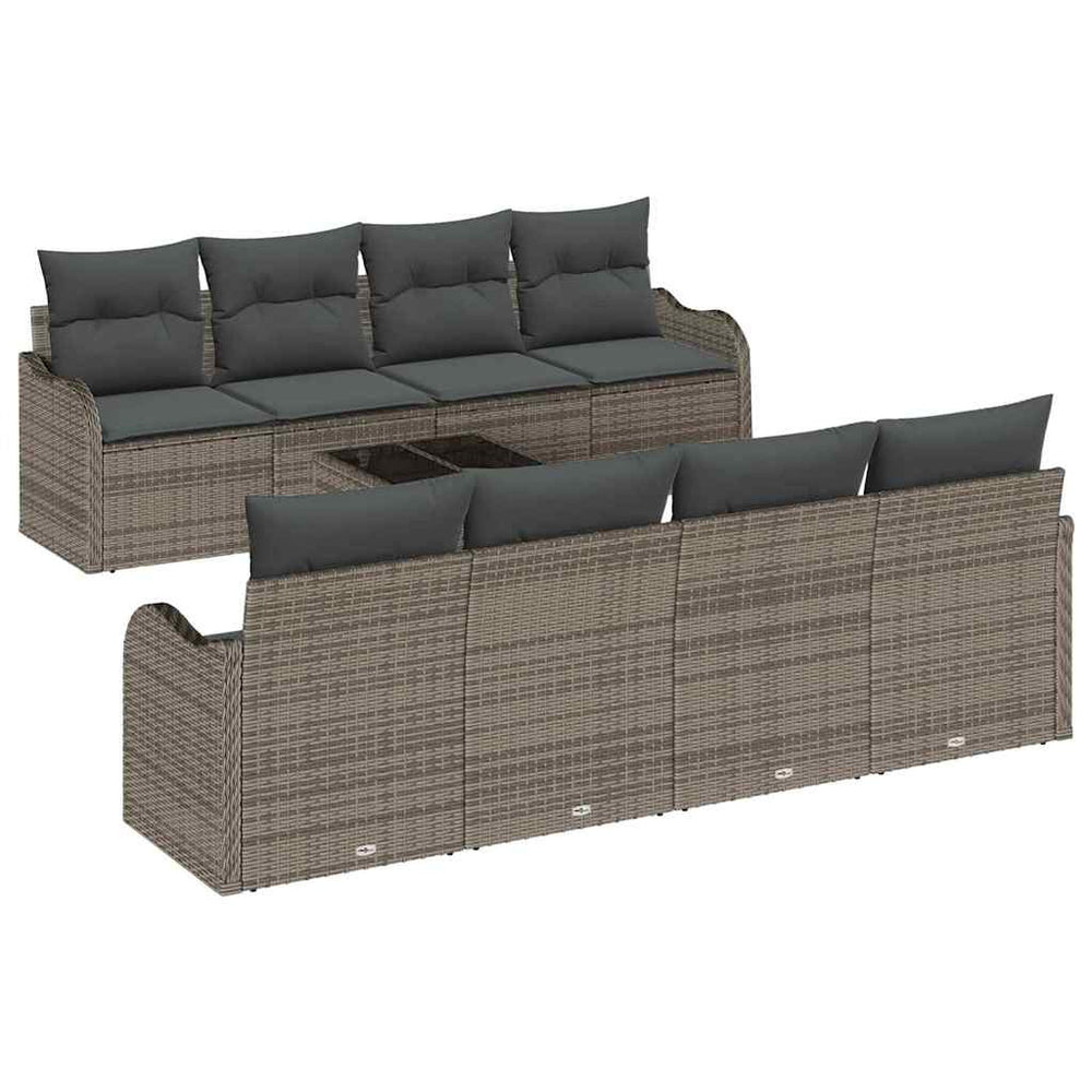 9 dalių sodo sofa rinkinys su pagalvėlėmis, pilkas, poli ratanas