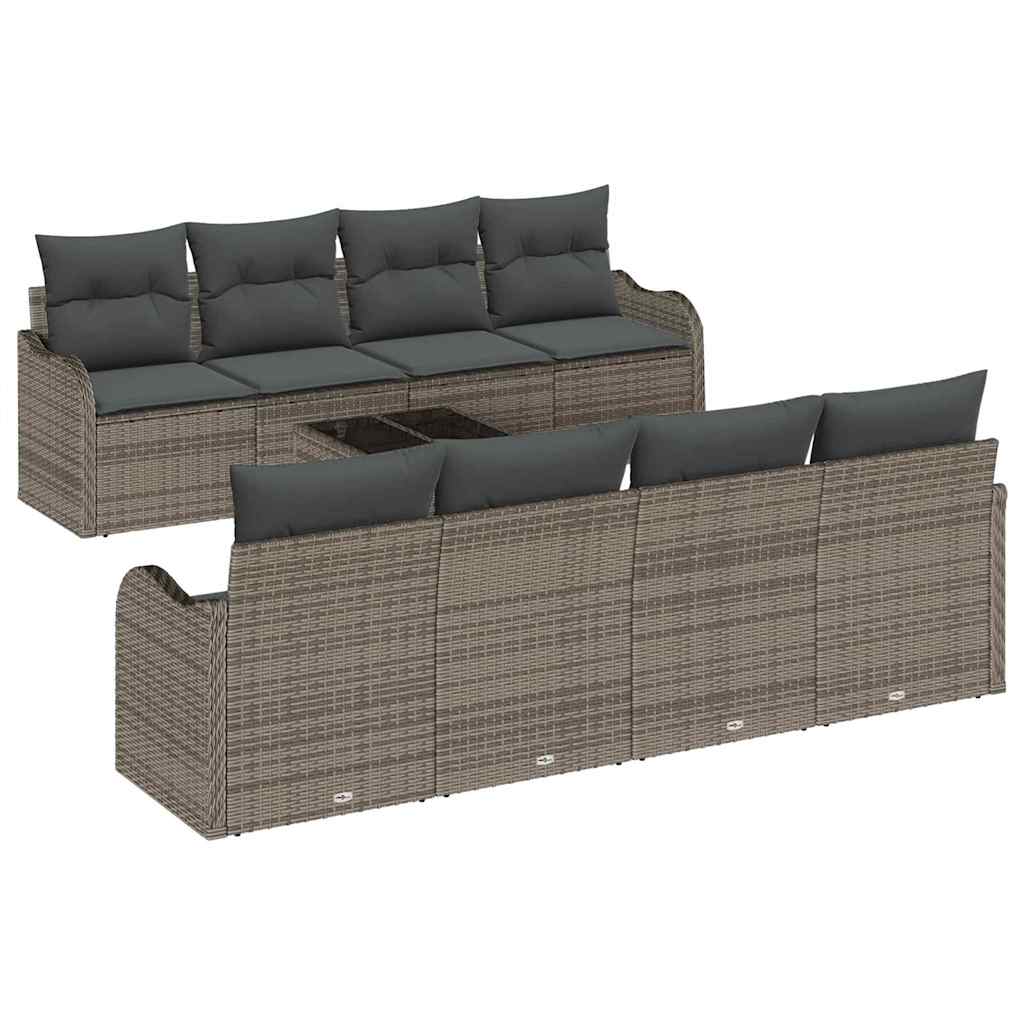 9 dalių sodo sofa rinkinys su pagalvėlėmis, pilkas, poli ratanas