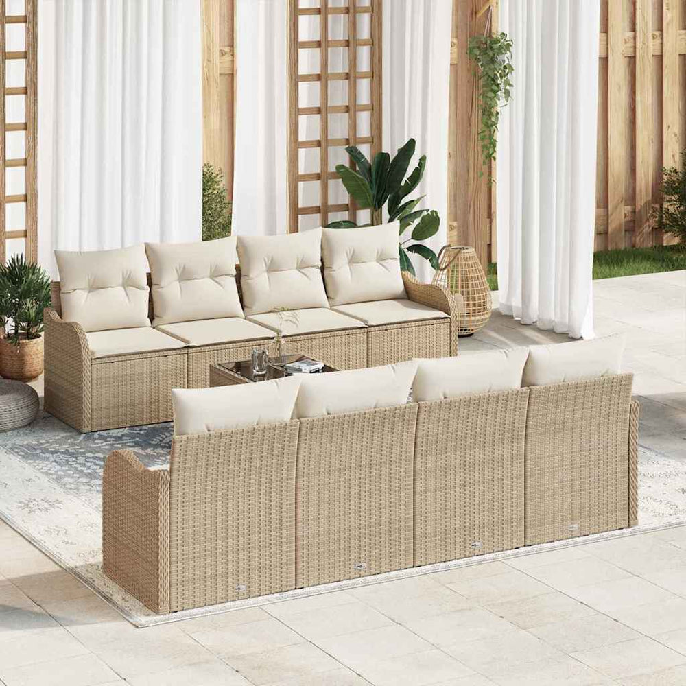 9 dalių sodo sofa komplektas su pagalvėmis, Smėlio, poli ratanas