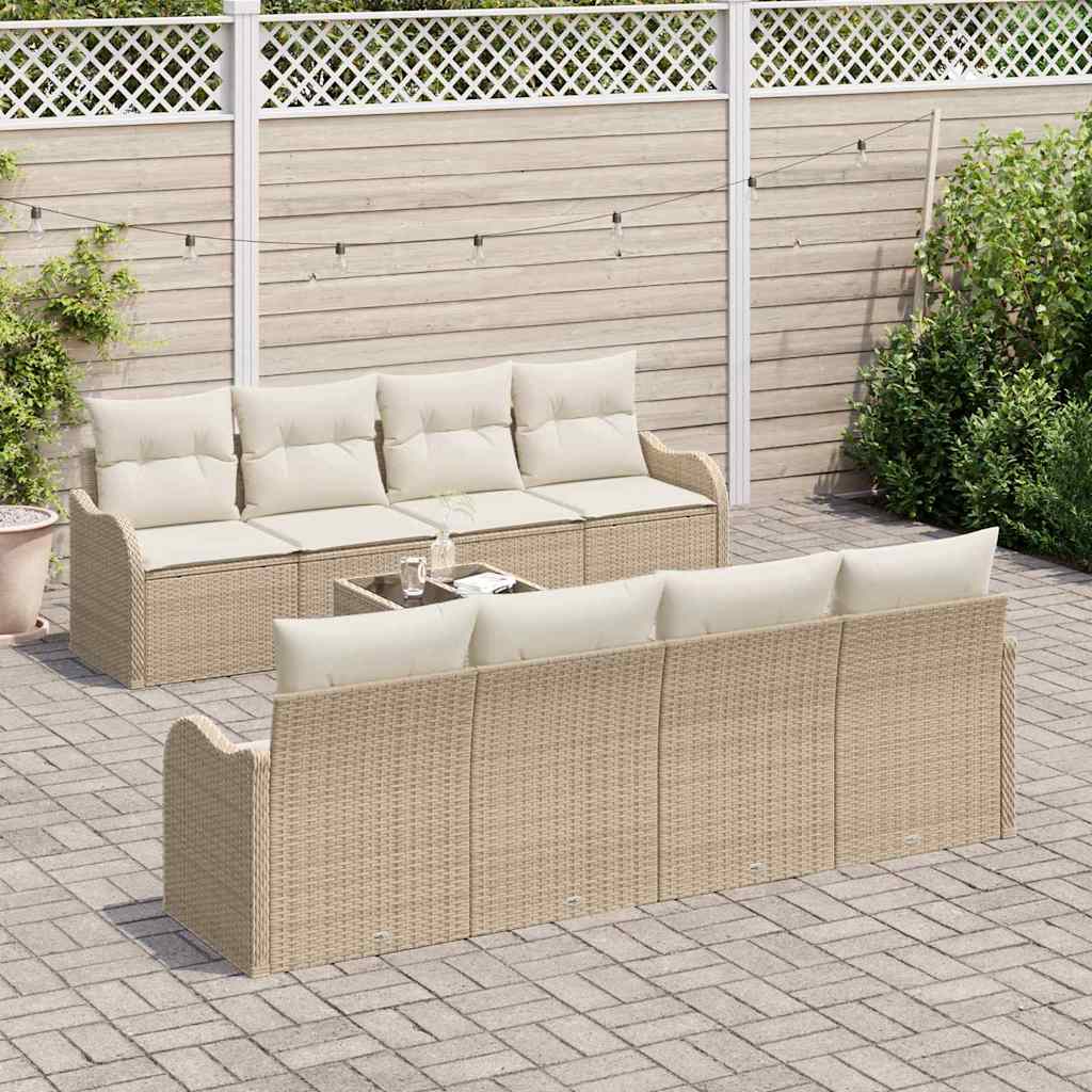 9 dalių sodo sofa komplektas su pagalvėmis, Smėlio, poli ratanas