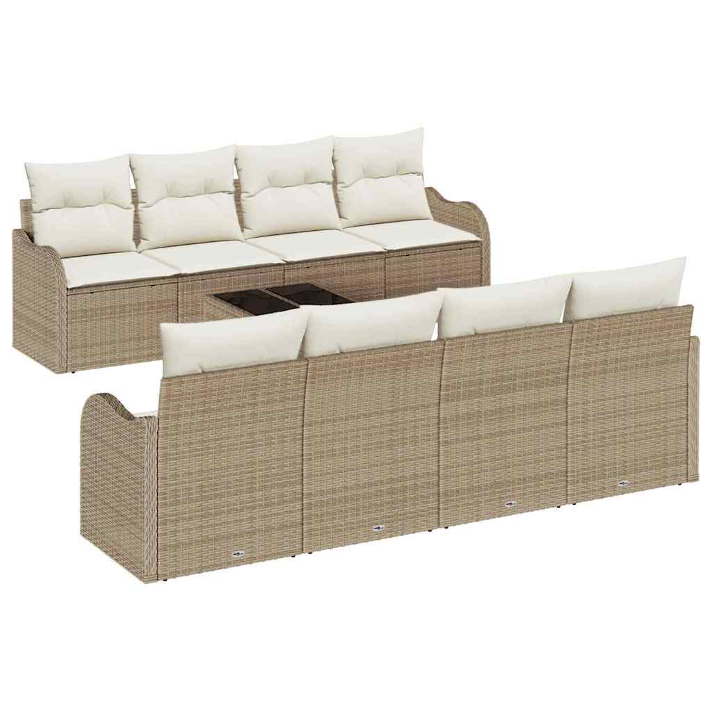 9 dalių sodo sofa komplektas su pagalvėmis, Smėlio, poli ratanas