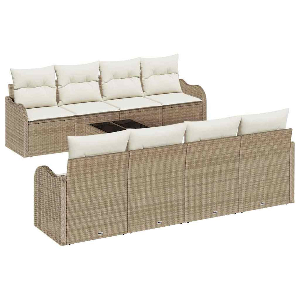 9-piece garden sofa set with cushions, Sand, poly rattan