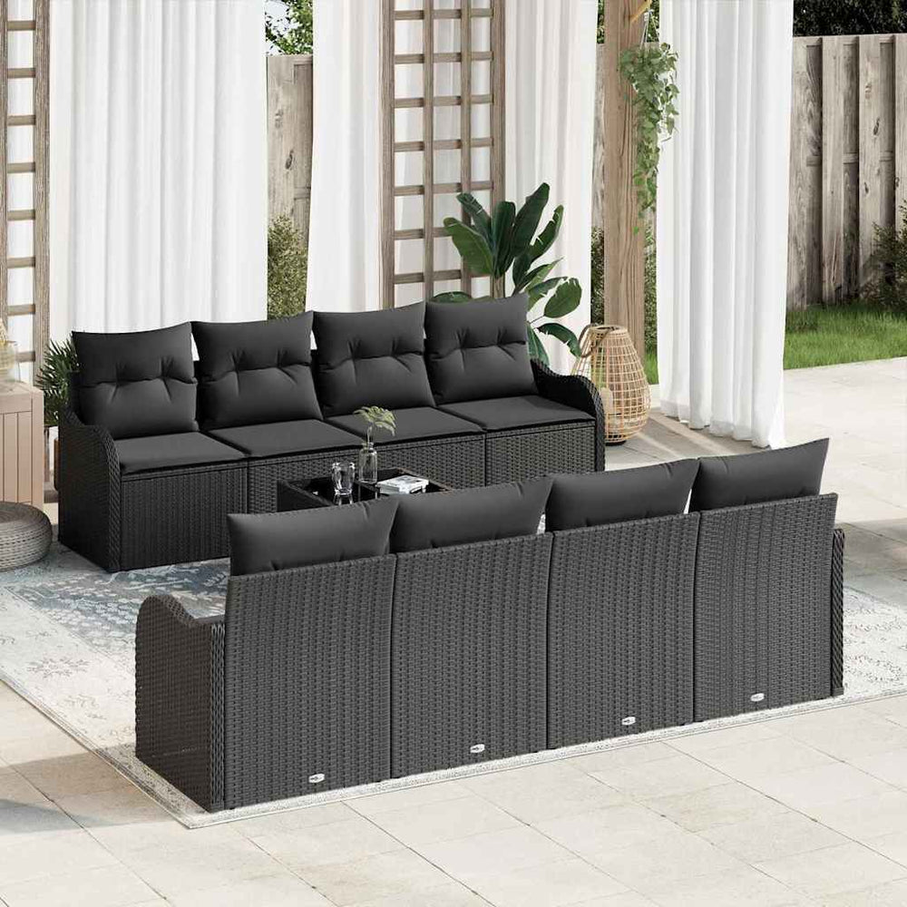 9 dalių sodo sofa komplektas su pagalvėlėmis juodas poli ratanas
