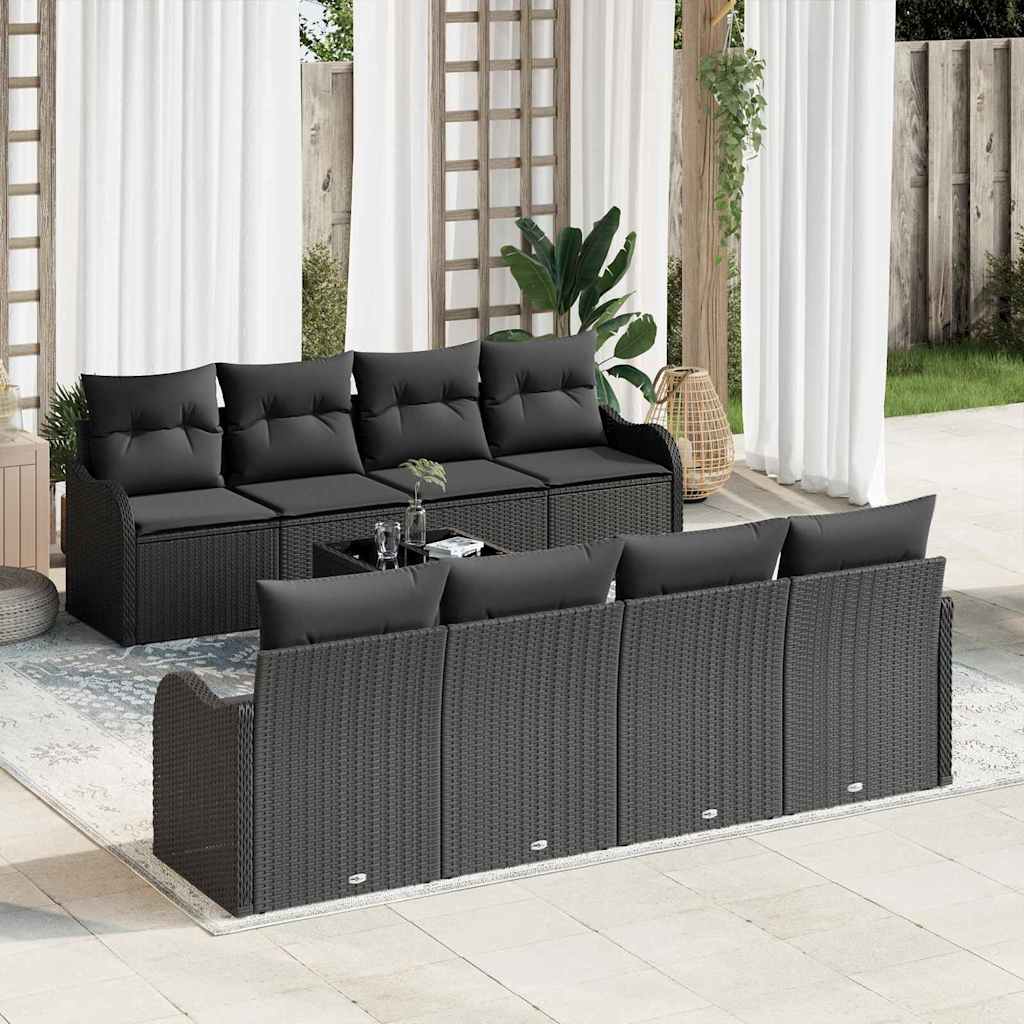 9 dalių sodo sofa komplektas su pagalvėlėmis juodas poli ratanas