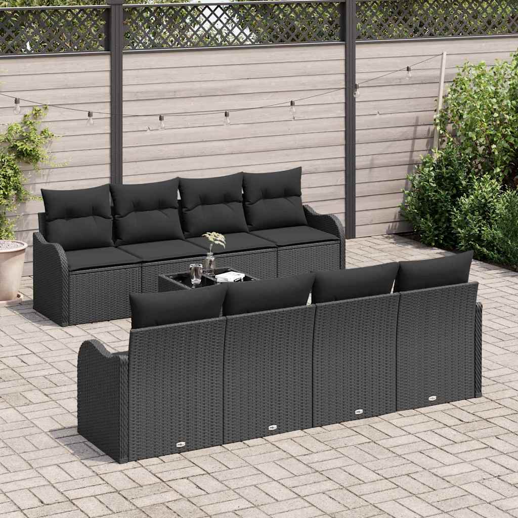 9 dalių sodo sofa komplektas su pagalvėlėmis juodas poli ratanas