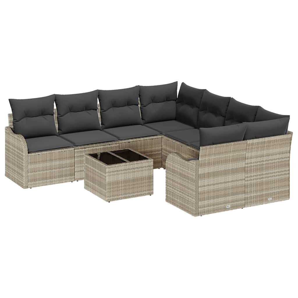 9 Dalių Sodo Sofa Rinkinys su Pagalvėlėmis Šviesiai Pilkas Poli Ratanas
