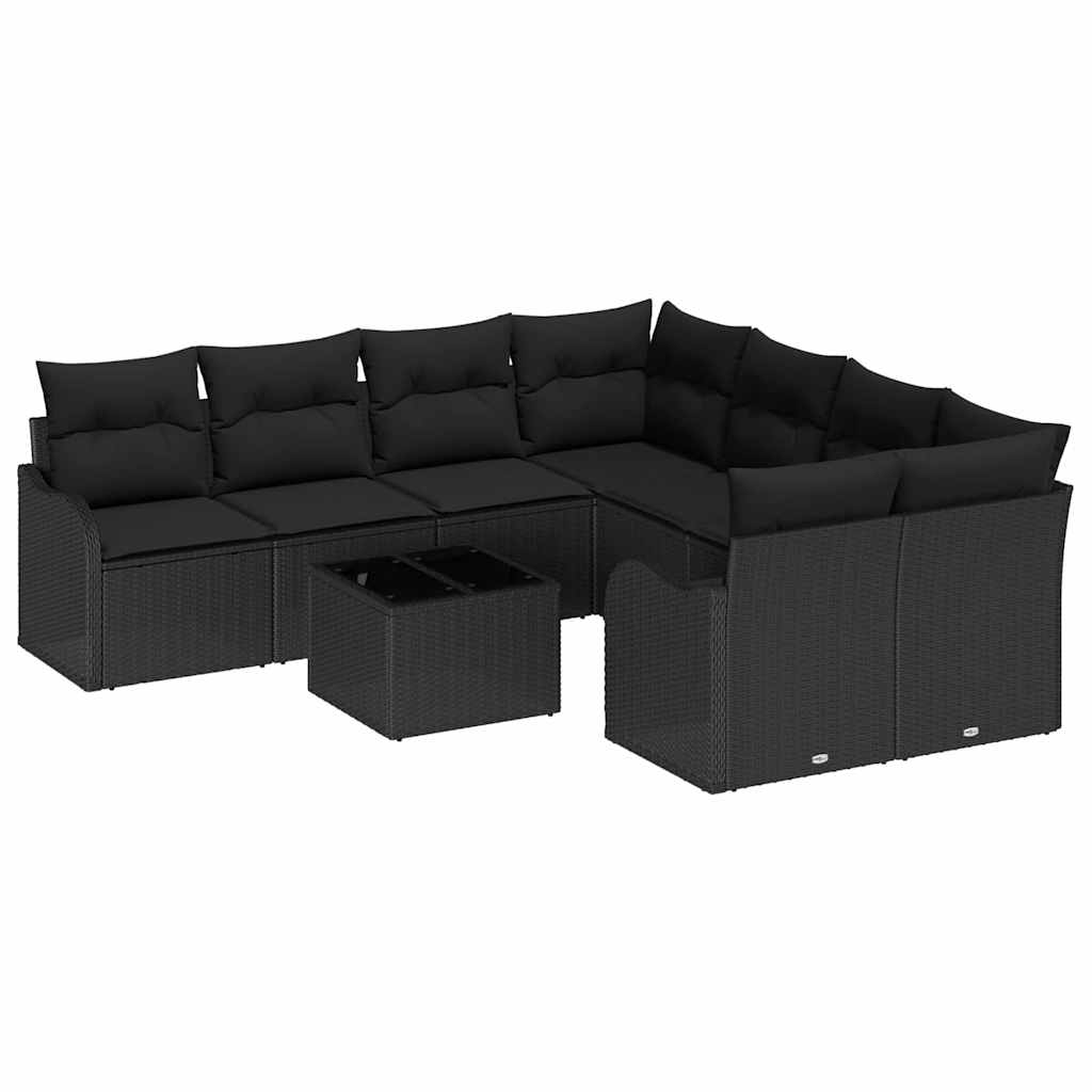 Sodo Sofų Rinkinys su pagalve 9 pcs Juoda poliratanas