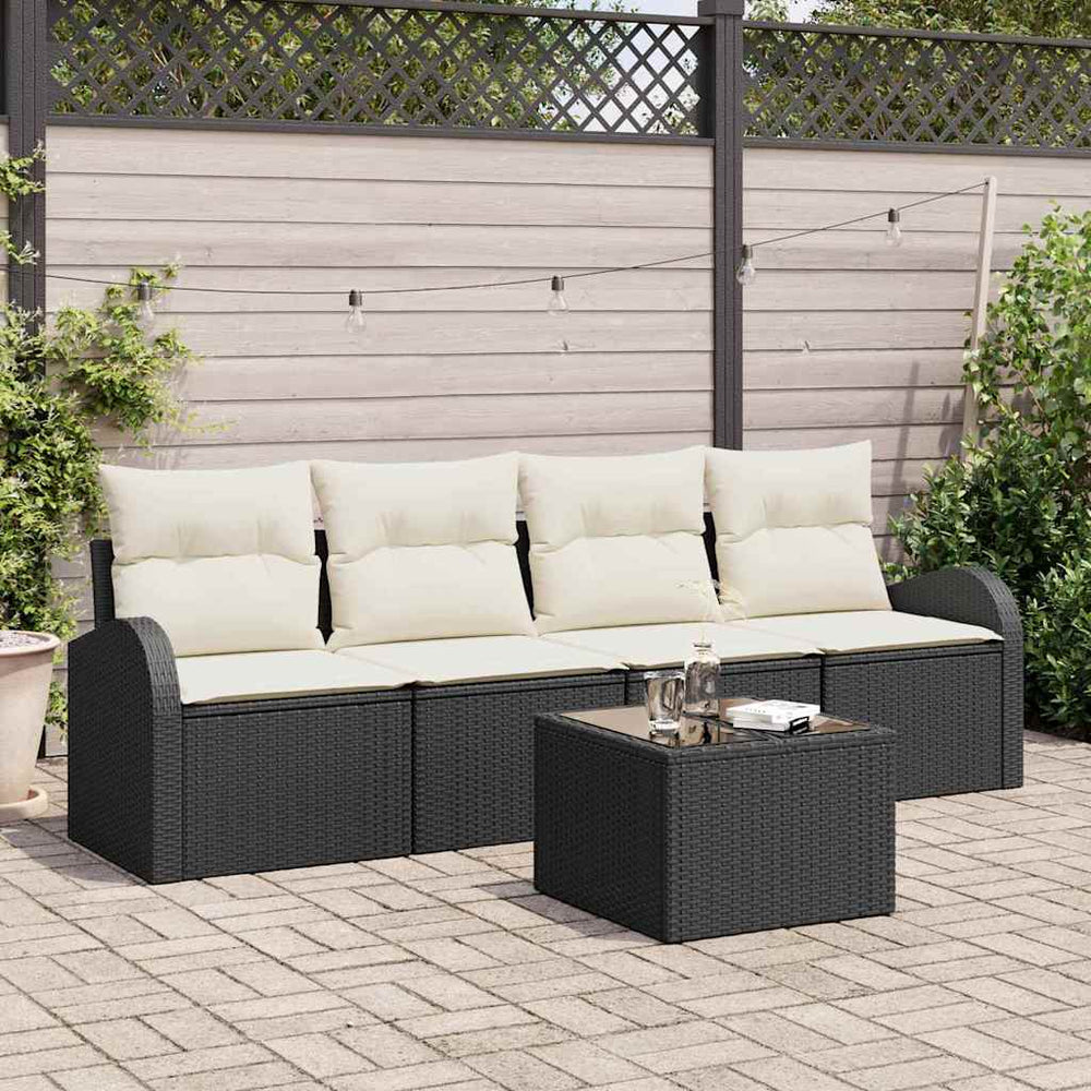 5 dalių sodo sofa rinkinys su pagalvėmis Juoda Poli ratanas