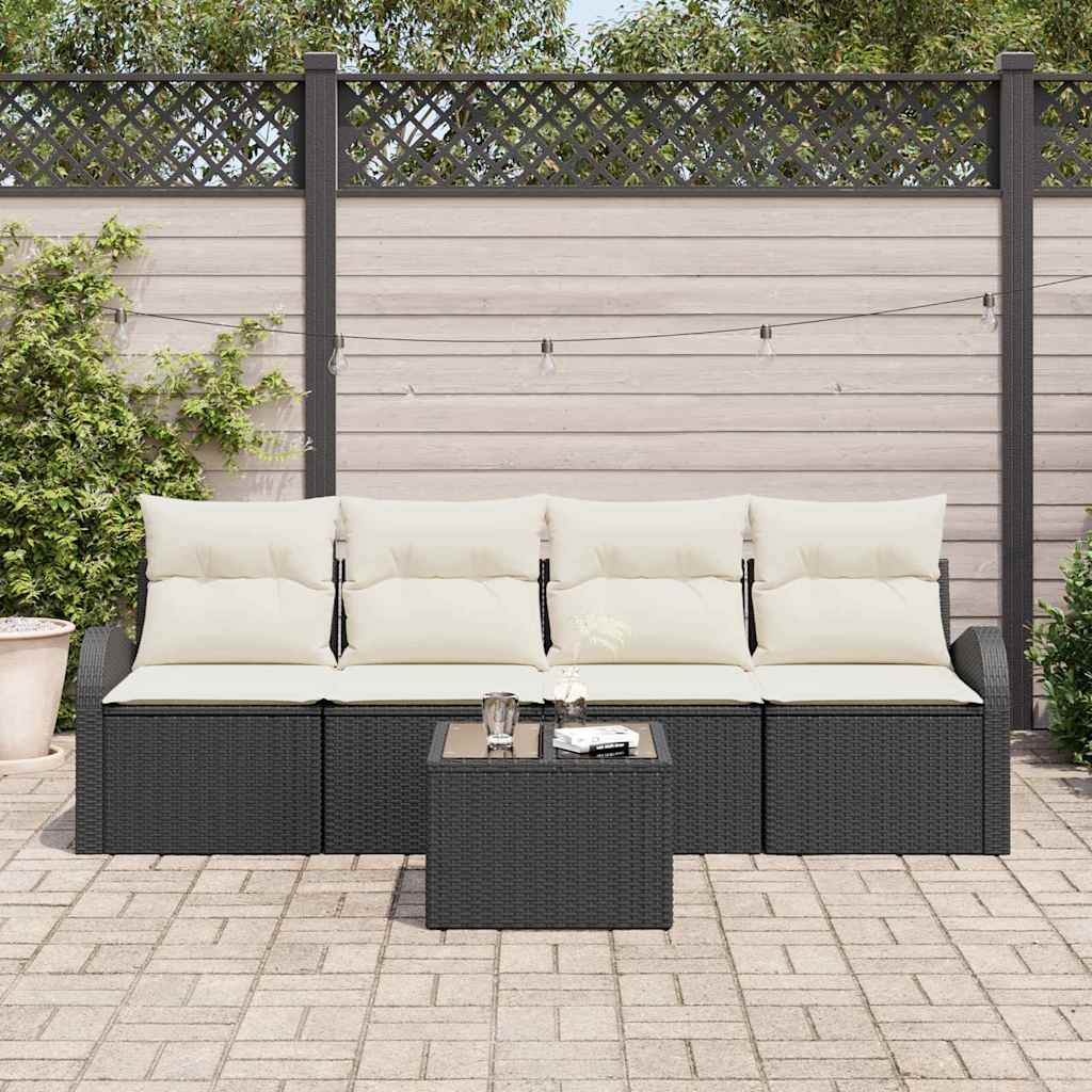 5 dalių sodo sofa rinkinys su pagalvėmis Juoda Poli ratanas