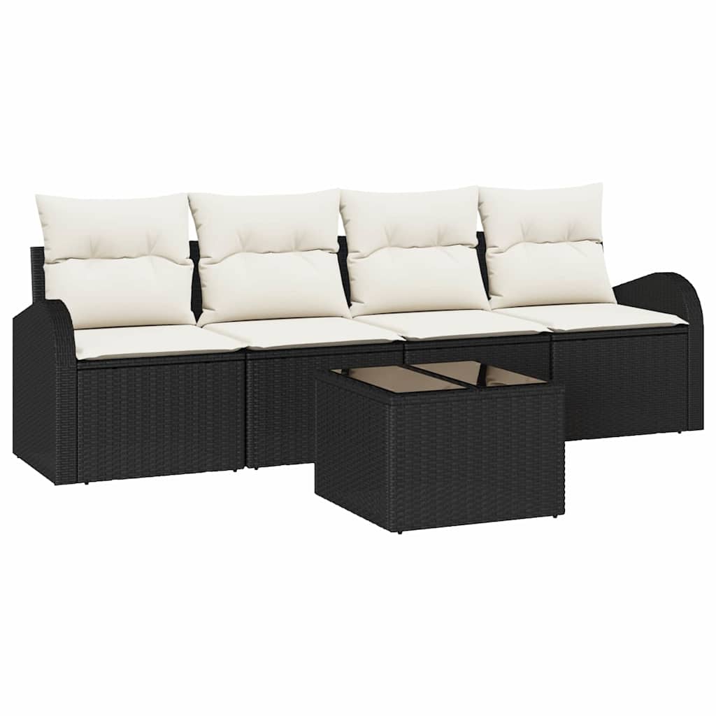 5 dalių sodo sofa rinkinys su pagalvėmis Juoda Poli ratanas