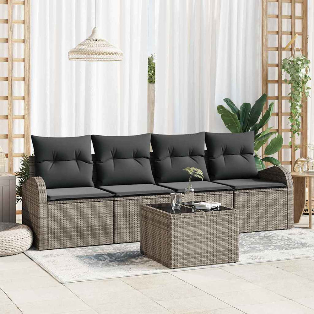 5 dalių sodo sofa komplektas su pagalvėlėmis pilkas poli ratanas