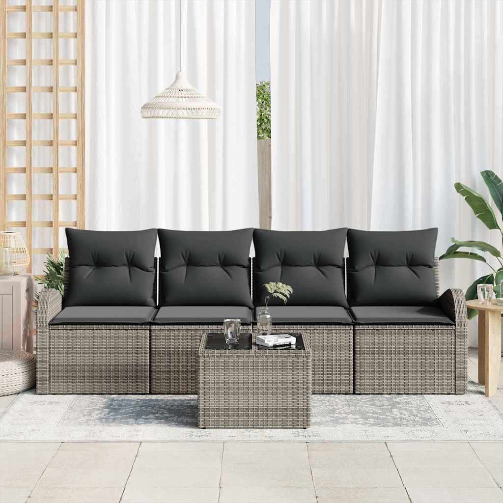 5 dalių sodo sofa komplektas su pagalvėlėmis pilkas poli ratanas