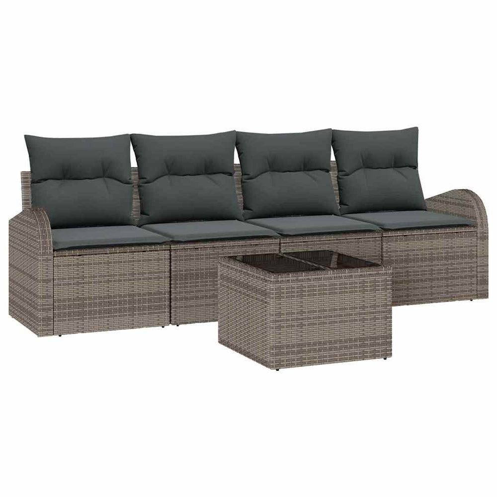 5 dalių sodo sofa komplektas su pagalvėlėmis pilkas poli ratanas