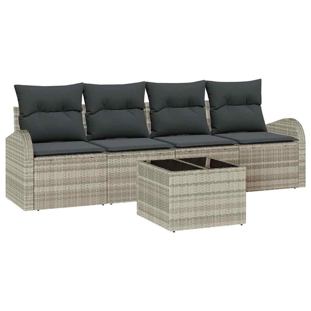 5-piece garden sofa set with cushions light grey poly rattan