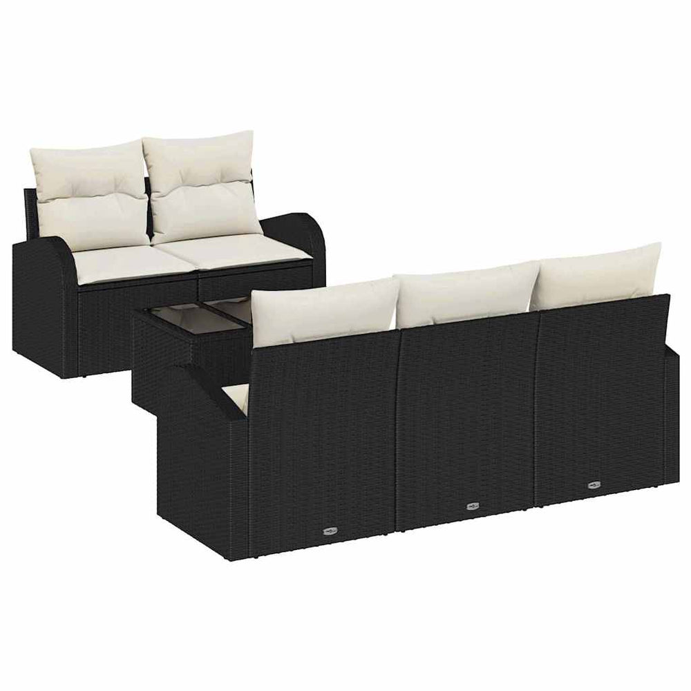 6-piece Garden Sofa Set with Cushions Black Poly Rattan
