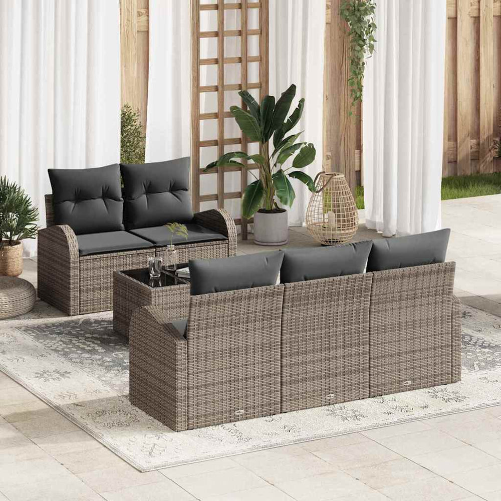 6 Dalių Sodo Sofa Komplektas su Pagalvėlėmis Pilkas Poli Ratanas