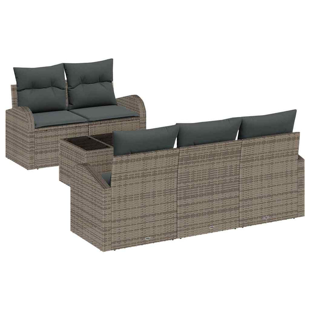 6 Dalių Sodo Sofa Komplektas su Pagalvėlėmis Pilkas Poli Ratanas