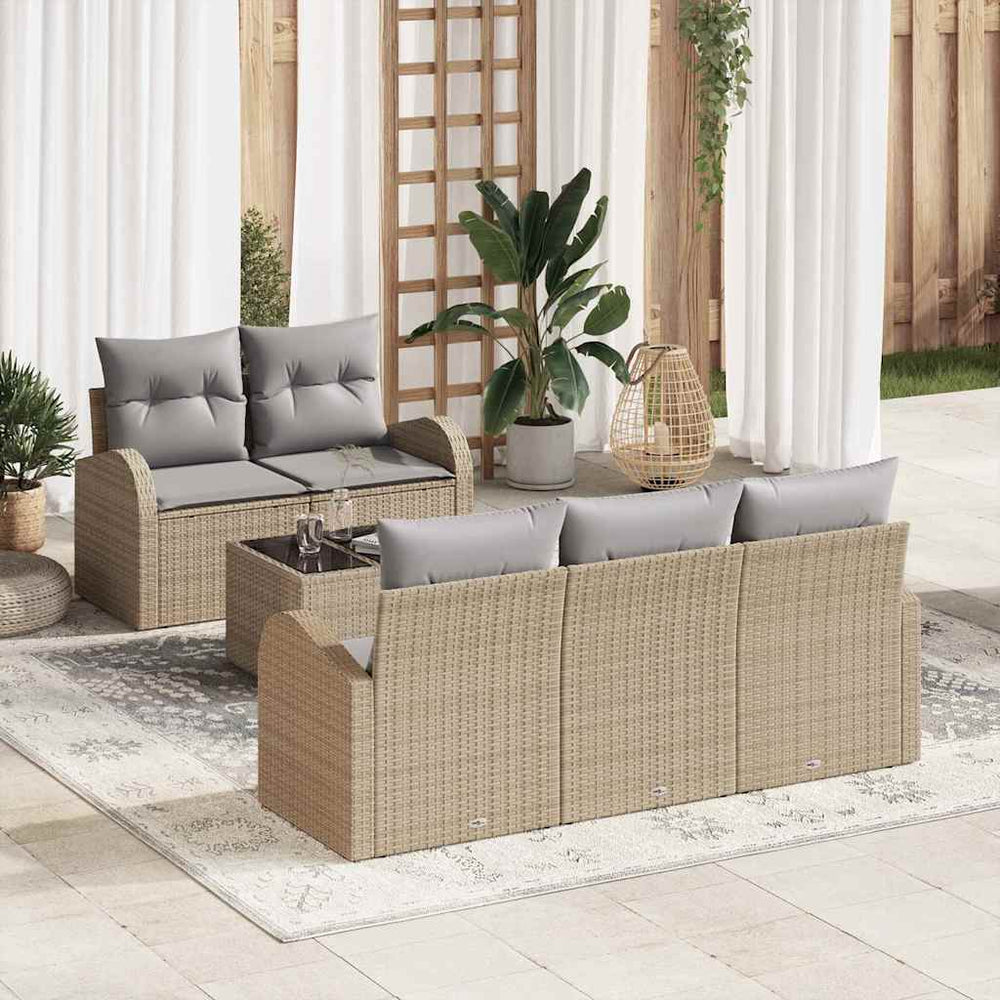 6 dalių Sodo Sofa Komplektas su Pagalvėlėmis Smėlio Poliratanas