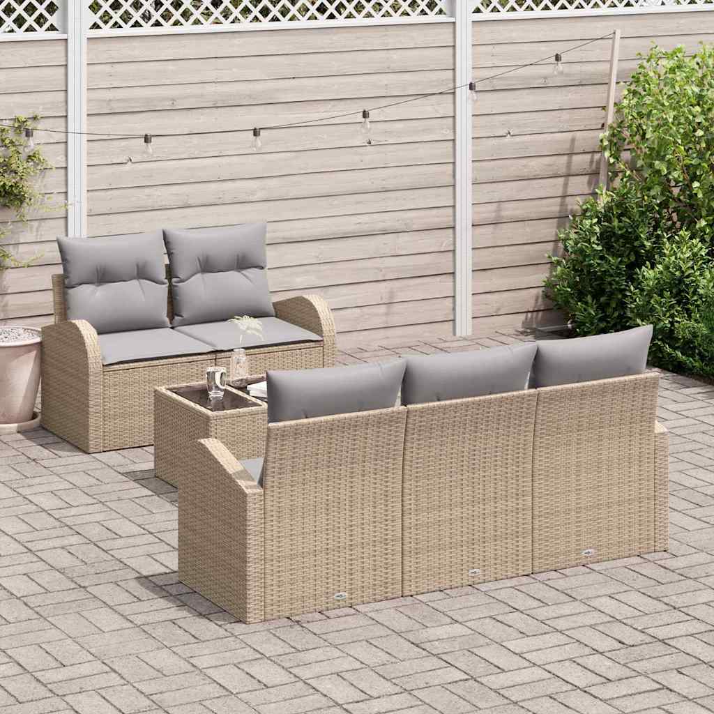 6 dalių Sodo Sofa Komplektas su Pagalvėlėmis Smėlio Poliratanas