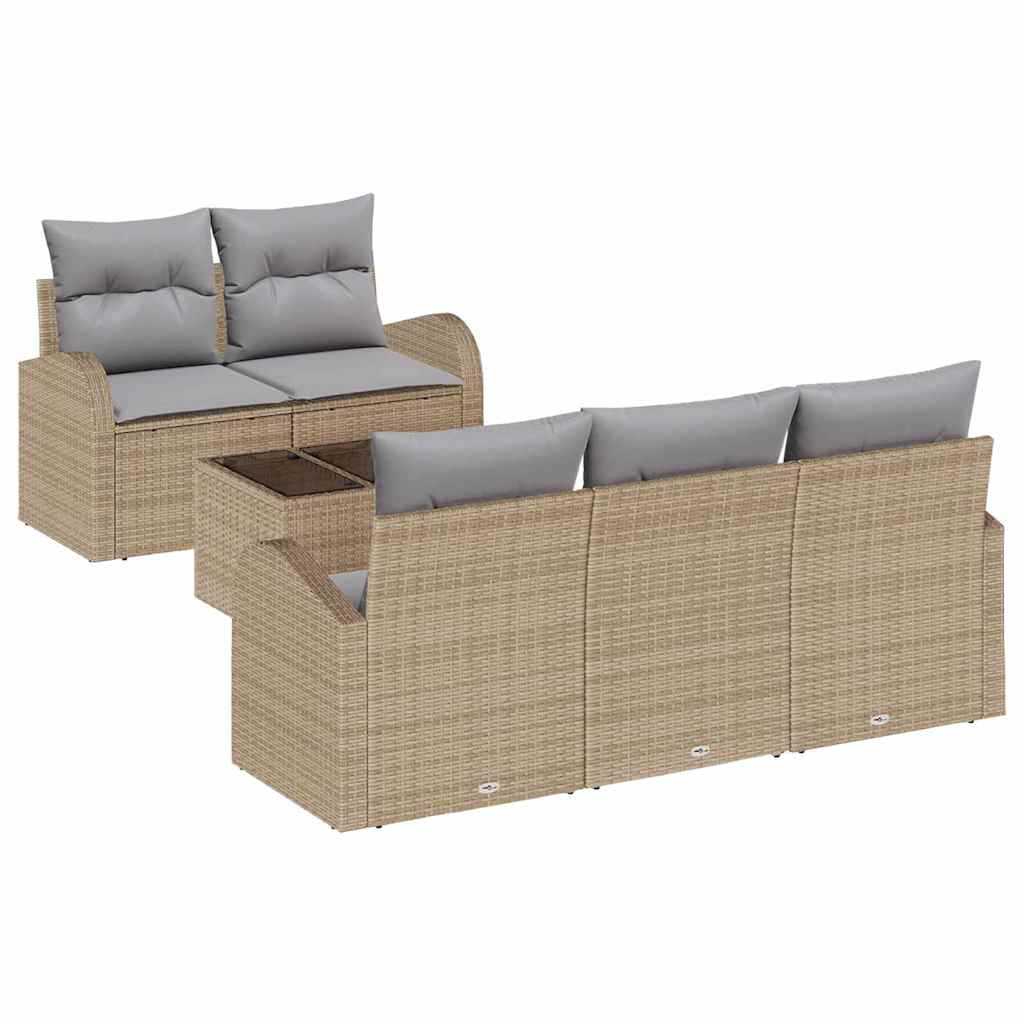 6 dalių Sodo Sofa Komplektas su Pagalvėlėmis Smėlio Poliratanas