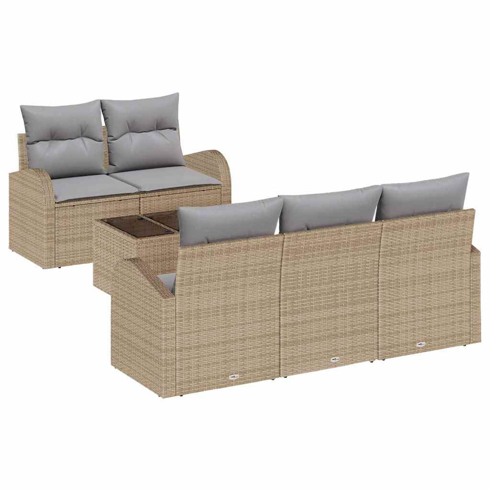 6-Piece Garden Sofa Set with Cushions Beige Poly Rattan