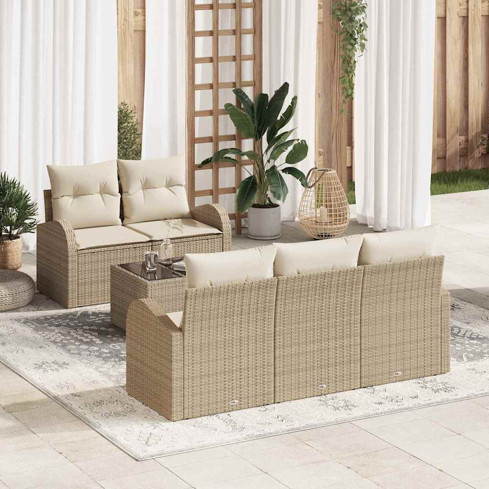 6 dalių sodo sofa rinkinys su pagalvėmis smėlio spalvos poli ratanas