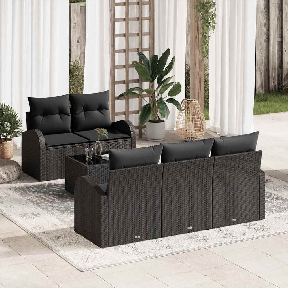 6 Dalių Sodo Sofa Rinkinys Su Pagalvėlėmis Juodas Poli Ratanas