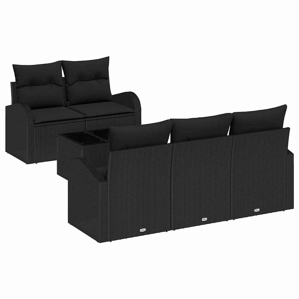 6 Dalių Sodo Sofa Rinkinys Su Pagalvėlėmis Juodas Poli Ratanas