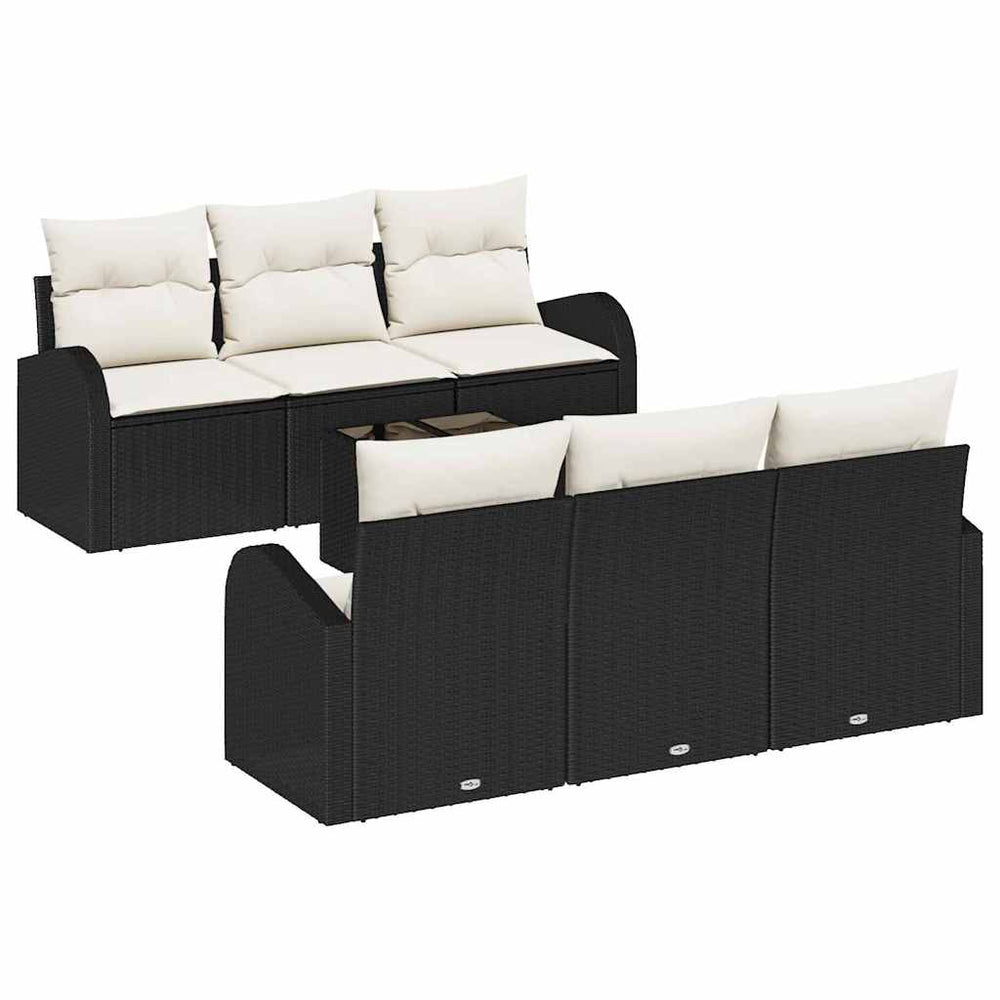 7-piece garden sofa set with cushions black poly rattan