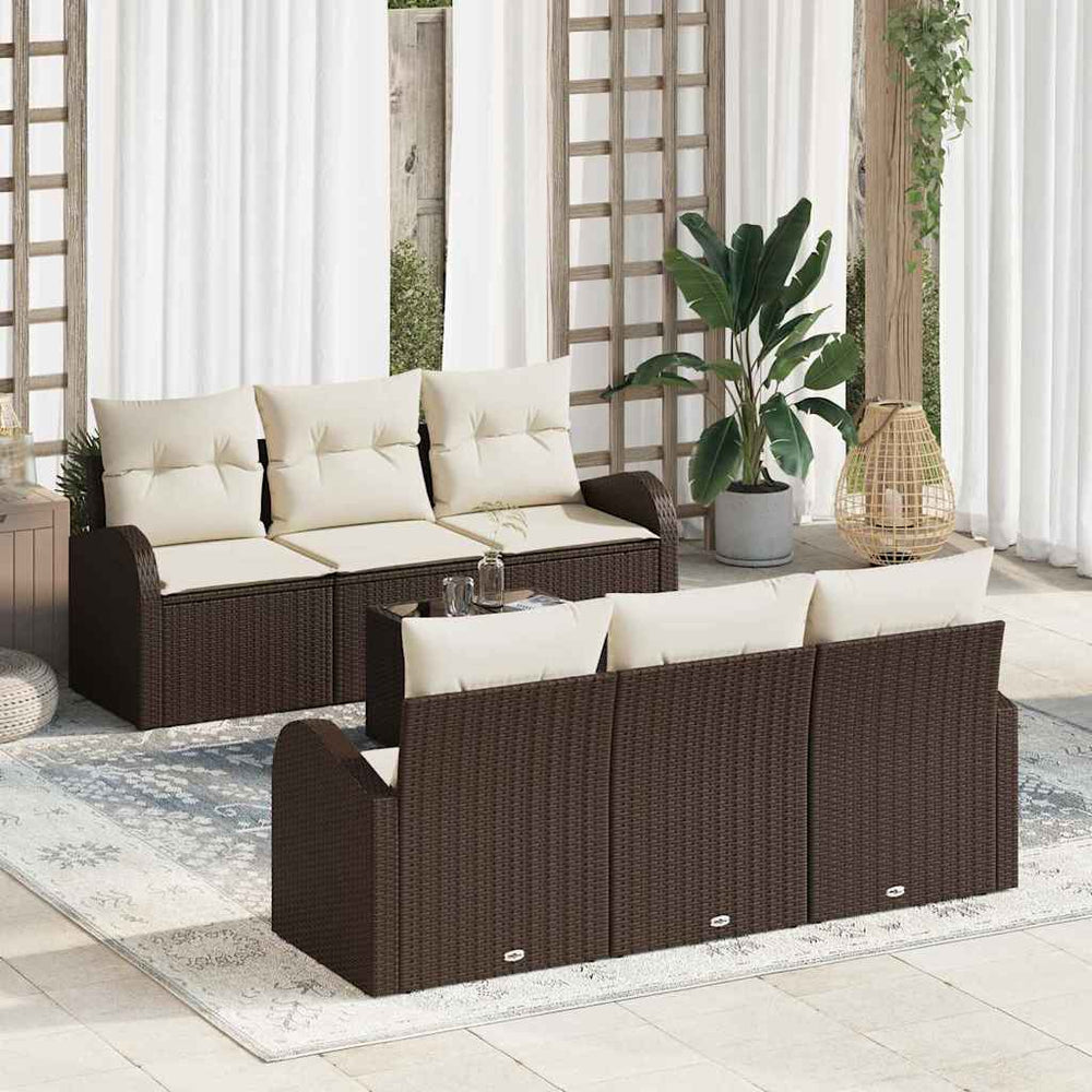 7 dalių sodo sofa komplektas su pagalvėlėmis ruda poli ratanas