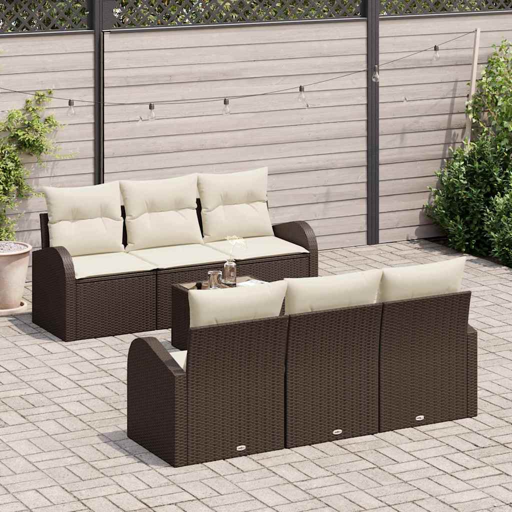 7 dalių sodo sofa komplektas su pagalvėlėmis ruda poli ratanas