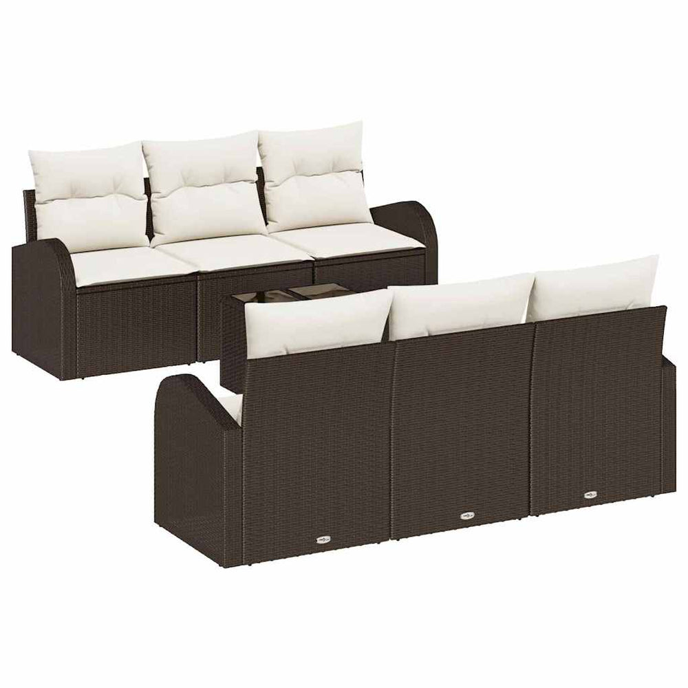 7 dalių sodo sofa komplektas su pagalvėlėmis ruda poli ratanas