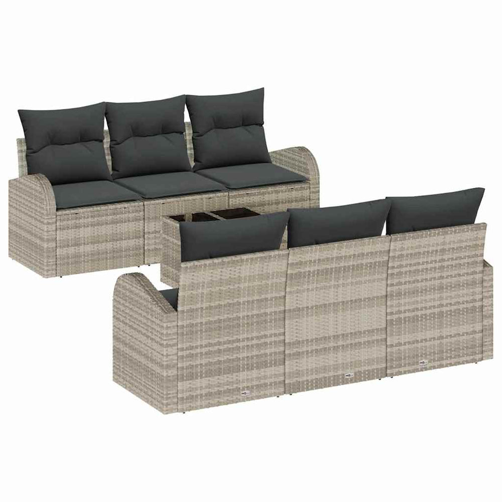 7-piece garden sofa set with cushions light gray poly rattan