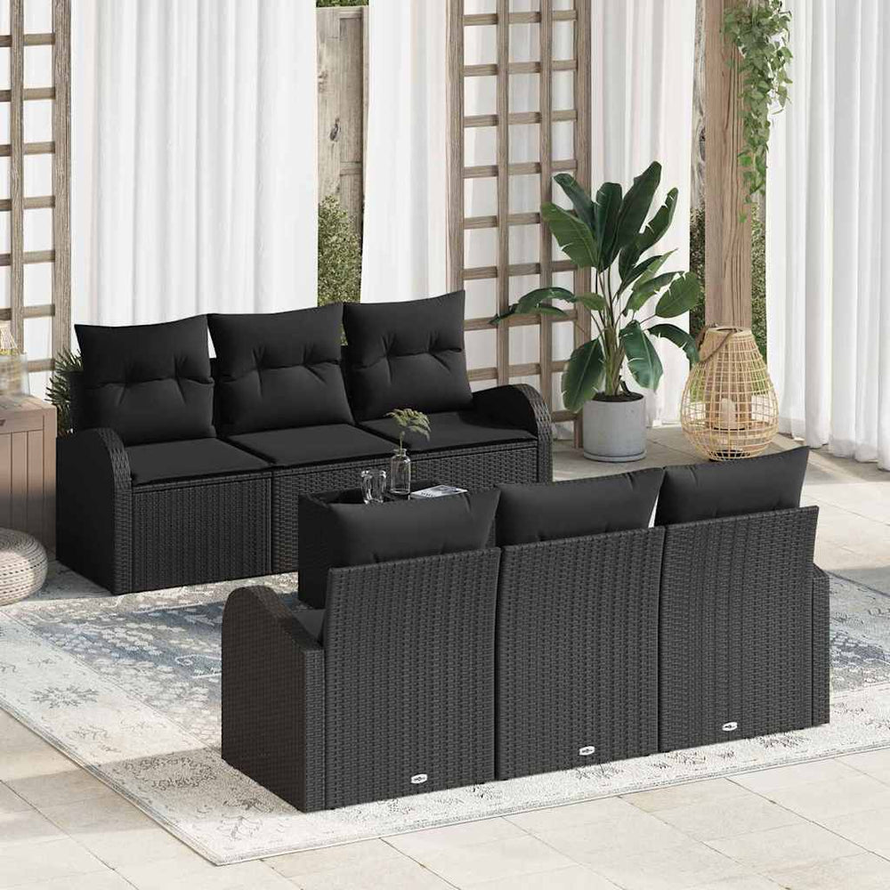 7 dalių Sodo Sofa Komplektas su Pagalvėlėmis Juoda Poliratanas