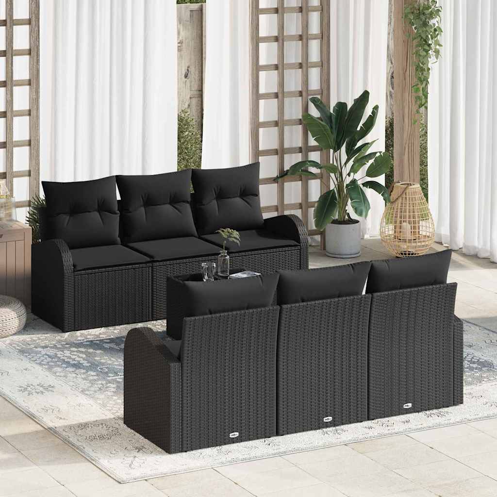 7 dalių Sodo Sofa Komplektas su Pagalvėlėmis Juoda Poliratanas