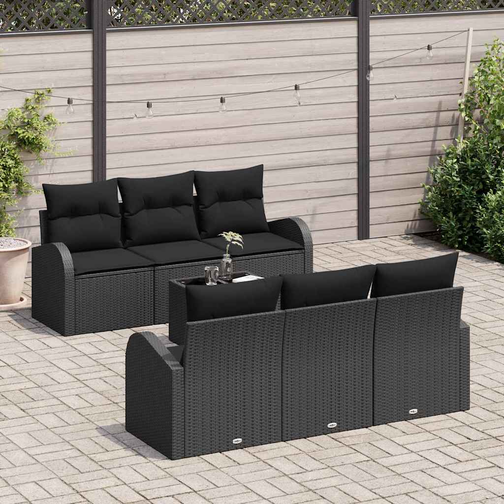 7 dalių Sodo Sofa Komplektas su Pagalvėlėmis Juoda Poliratanas